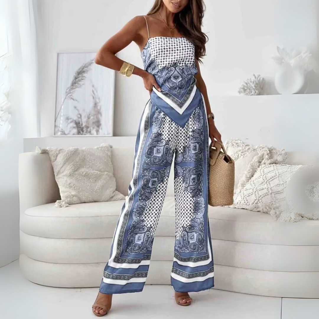 NOVA – ZWEITEILIGES SET MIT SPITZENDETAIL & PRINT (TOP + HOSE)