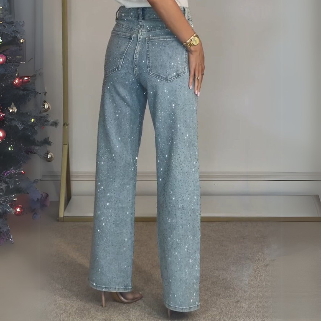 EMMA | HOCHTAEUSCHENDE DIAMANTÉ STRAIGHT LEG JEANS