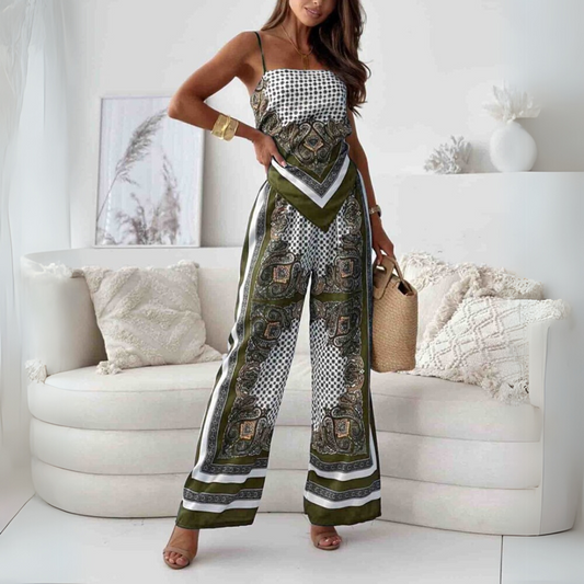 NOVA – ZWEITEILIGES SET MIT SPITZENDETAIL & PRINT (TOP + HOSE)