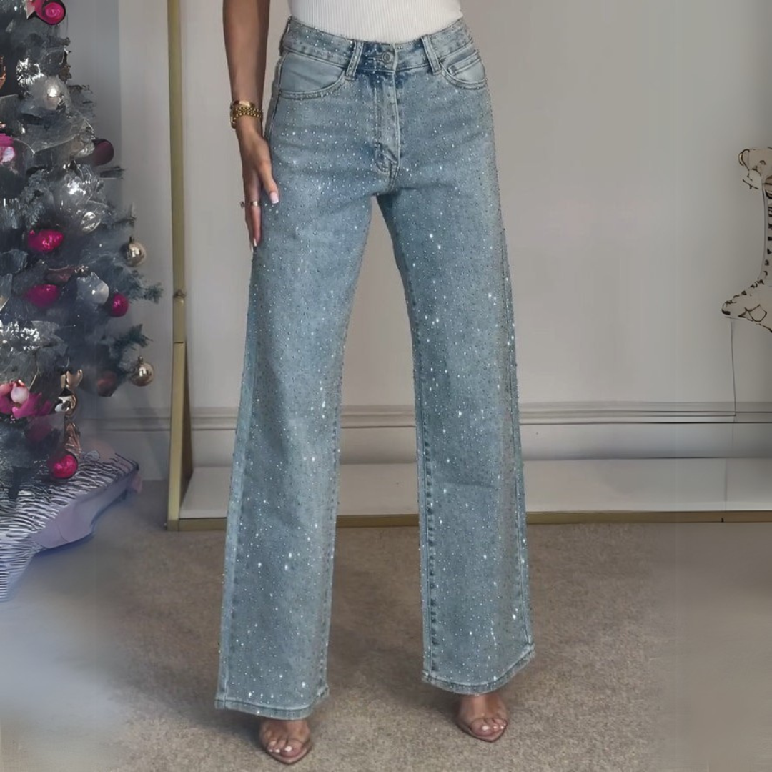 EMMA | HOCHTAEUSCHENDE DIAMANTÉ STRAIGHT LEG JEANS