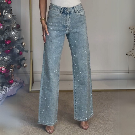 EMMA | HOCHTAEUSCHENDE DIAMANTÉ STRAIGHT LEG JEANS