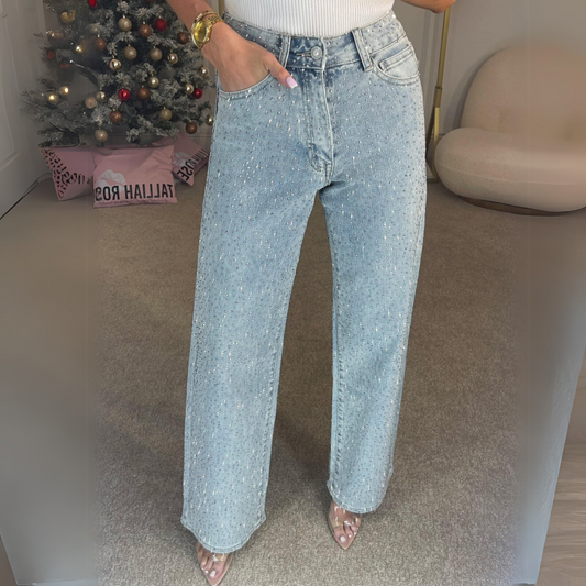 EMMA | HOCHTAEUSCHENDE DIAMANTÉ STRAIGHT LEG JEANS