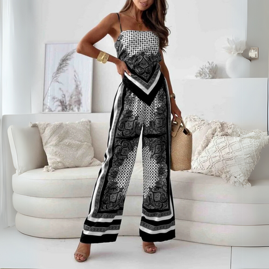NOVA – ZWEITEILIGES SET MIT SPITZENDETAIL & PRINT (TOP + HOSE)