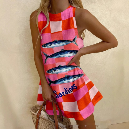 ISLA – ÄRMELLOSES SOMMERKLEID MIT MEERES-PRINT