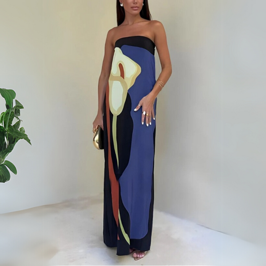 LIA – SCHULTERFREIES FREIZEITKLEID MIT PRINT