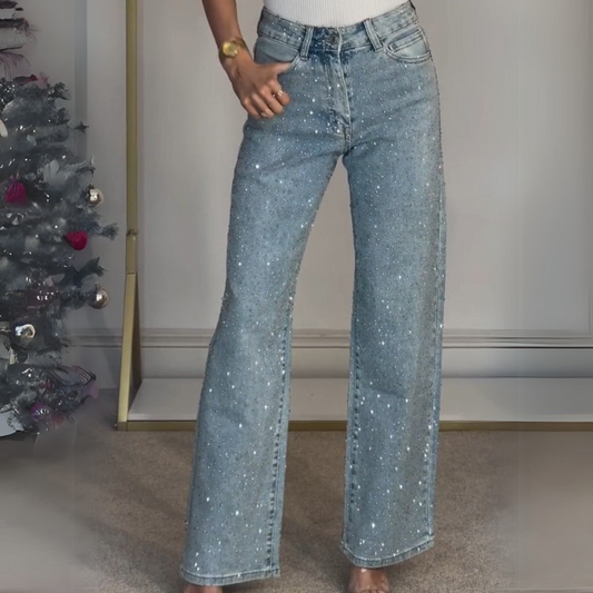 EMMA | HOCHTAEUSCHENDE DIAMANTÉ STRAIGHT LEG JEANS